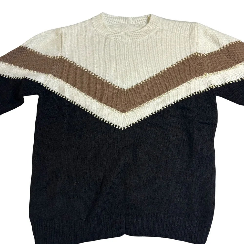 Chevron Sweater Color Block Pullover Knit Top Casual Everyday Small
